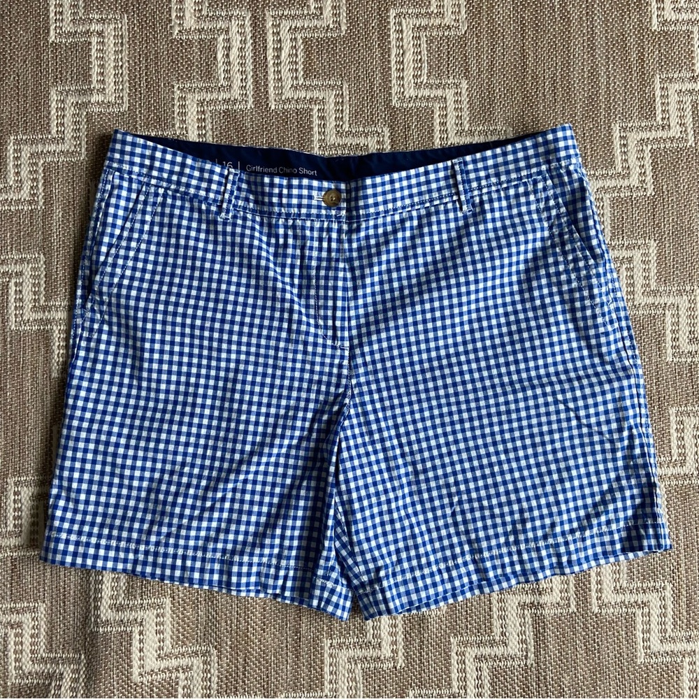 Talbots Girlfriend Chino Shorts Gingham Blue Shorts size 16